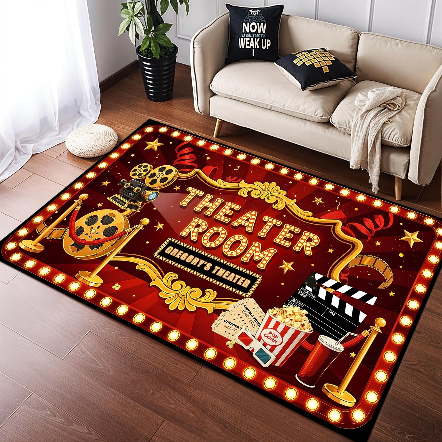 Home Cinema Experience - Tapete de Cinema Personalizado com Letras,
